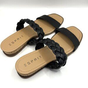Esprit Women's Black Double Strap Cork Wedge Slide Sandals Size 8M